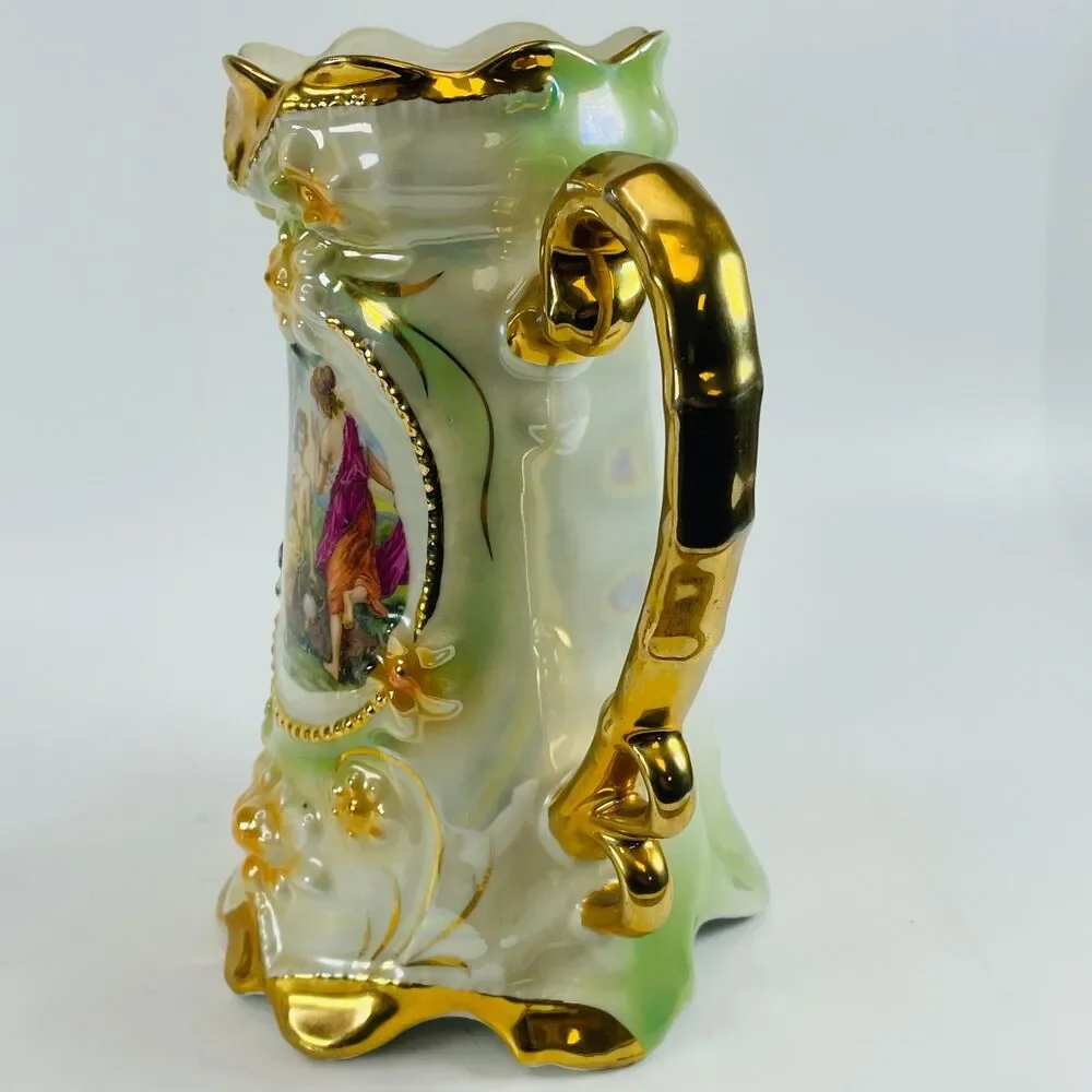 Antique Rococo German Ceramic Coffee Pot Three Graces Gold Gilt Porcelain 9.5”